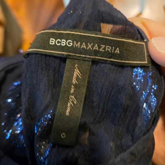 BCBGMAXAZRIA Sheila Metallic Silk Ruffle Sleeve Dress Size 0 - Picture 3 of 16